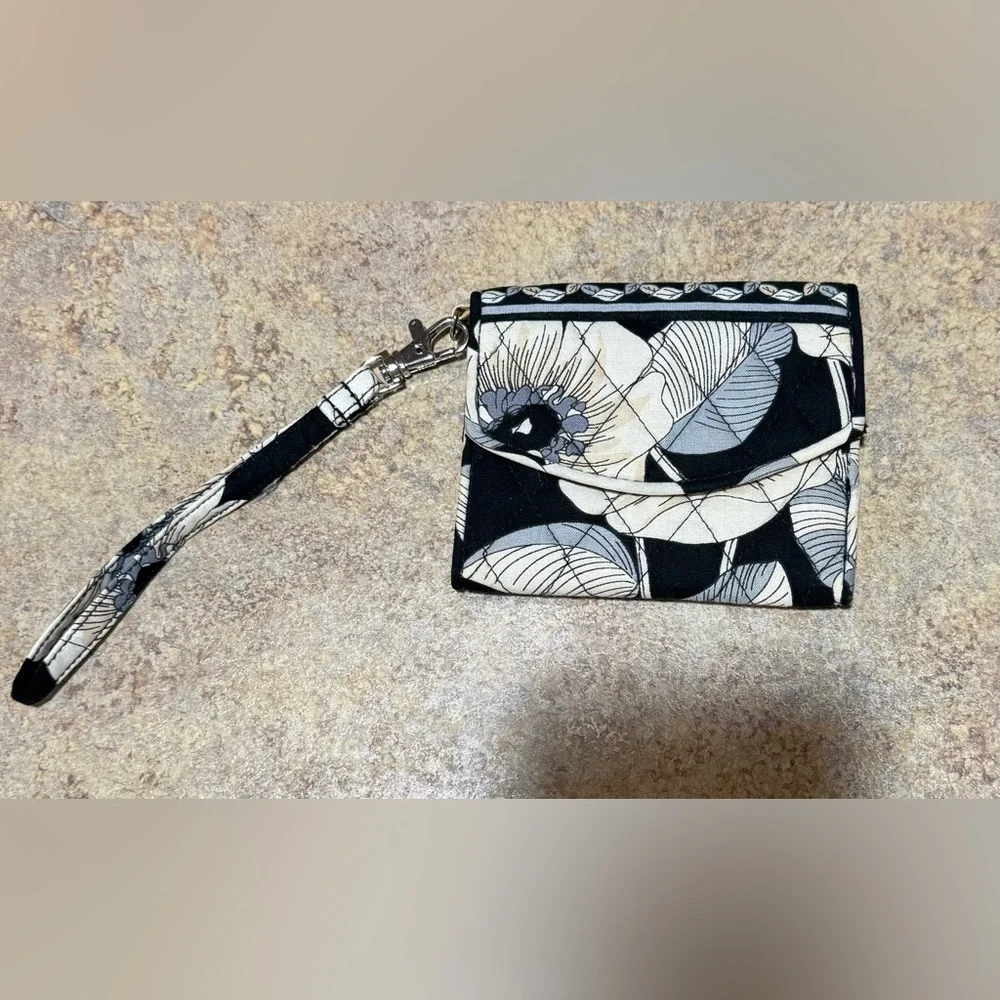 Vera Bradley Floral Black and White Wristlet Wallet - Picture 1 of 3